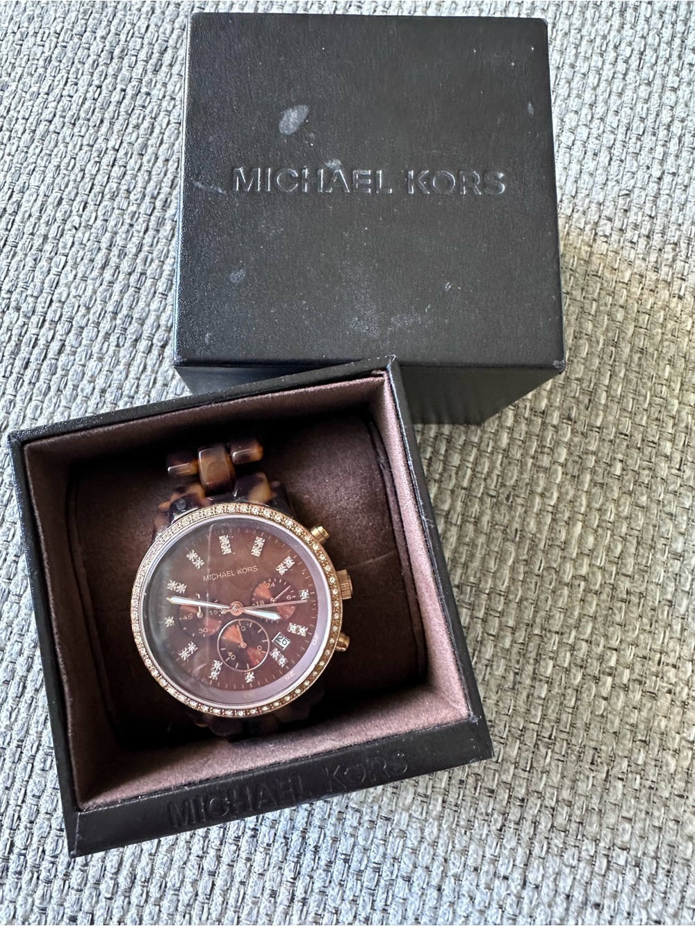 Michael Kors Brown Tortoiseshell and Gold Chronograph Watch